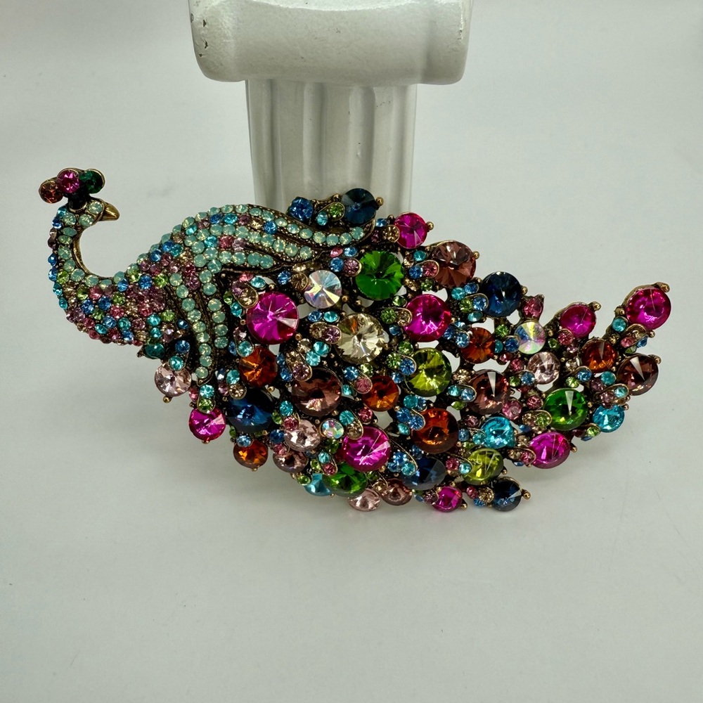 Kirk’s Folly Large Multicolor Rhinestone Peacock Brooch Pin/Pendant 5” Statement - Picture 15 of 17